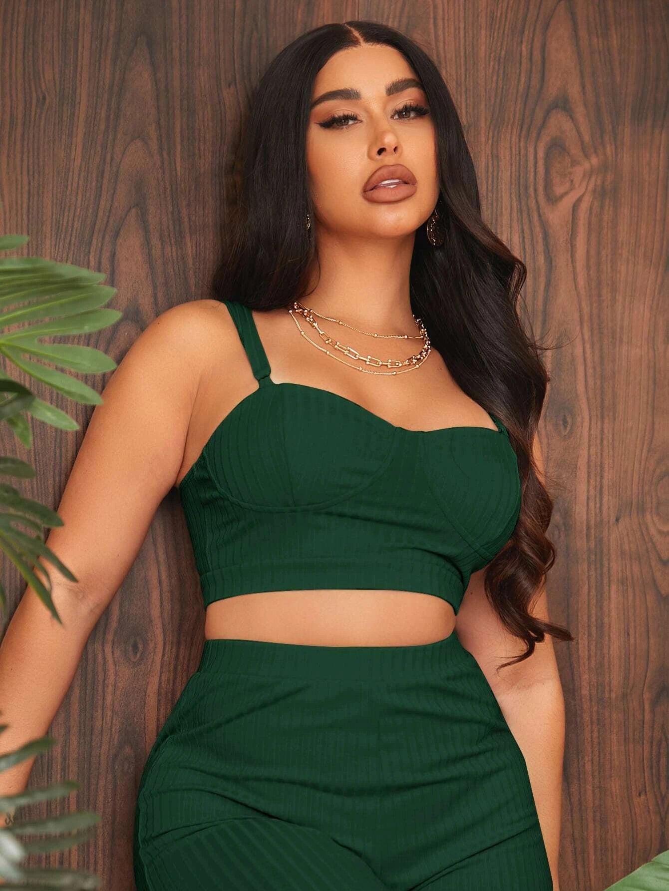 SHEIN SXY Conjunto Top de tirantes tejido de canalé con pantalones