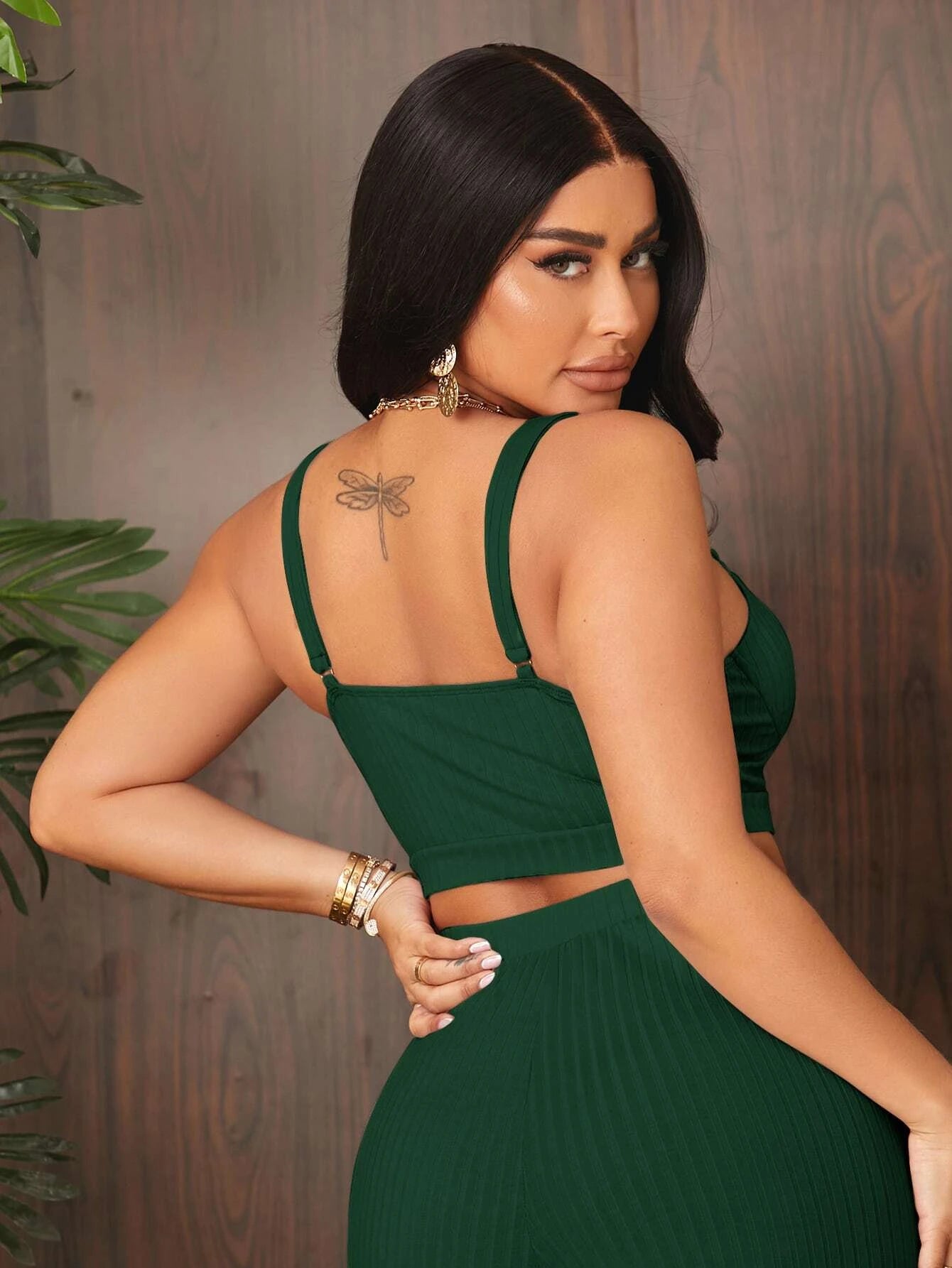 SHEIN SXY Conjunto Top de tirantes tejido de canalé con pantalones