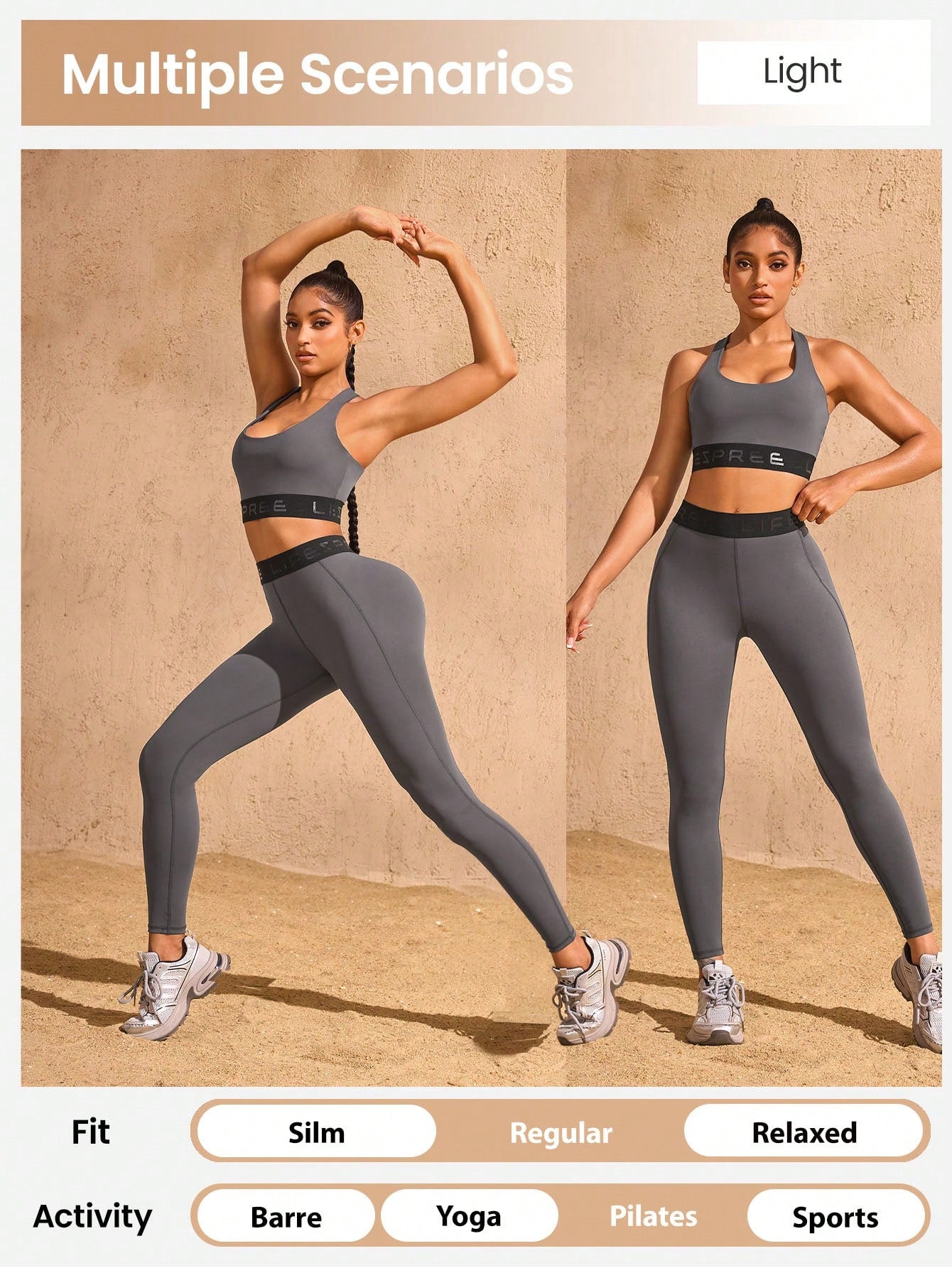 SHEIN Sport Lifespree Conjunto deportivo básico de 2 piezas con gráficos de letras y efecto de levantamiento de busto para mujer, de cintura alta, ropa de yoga con efecto moldeador casual, ropa de gimnasio