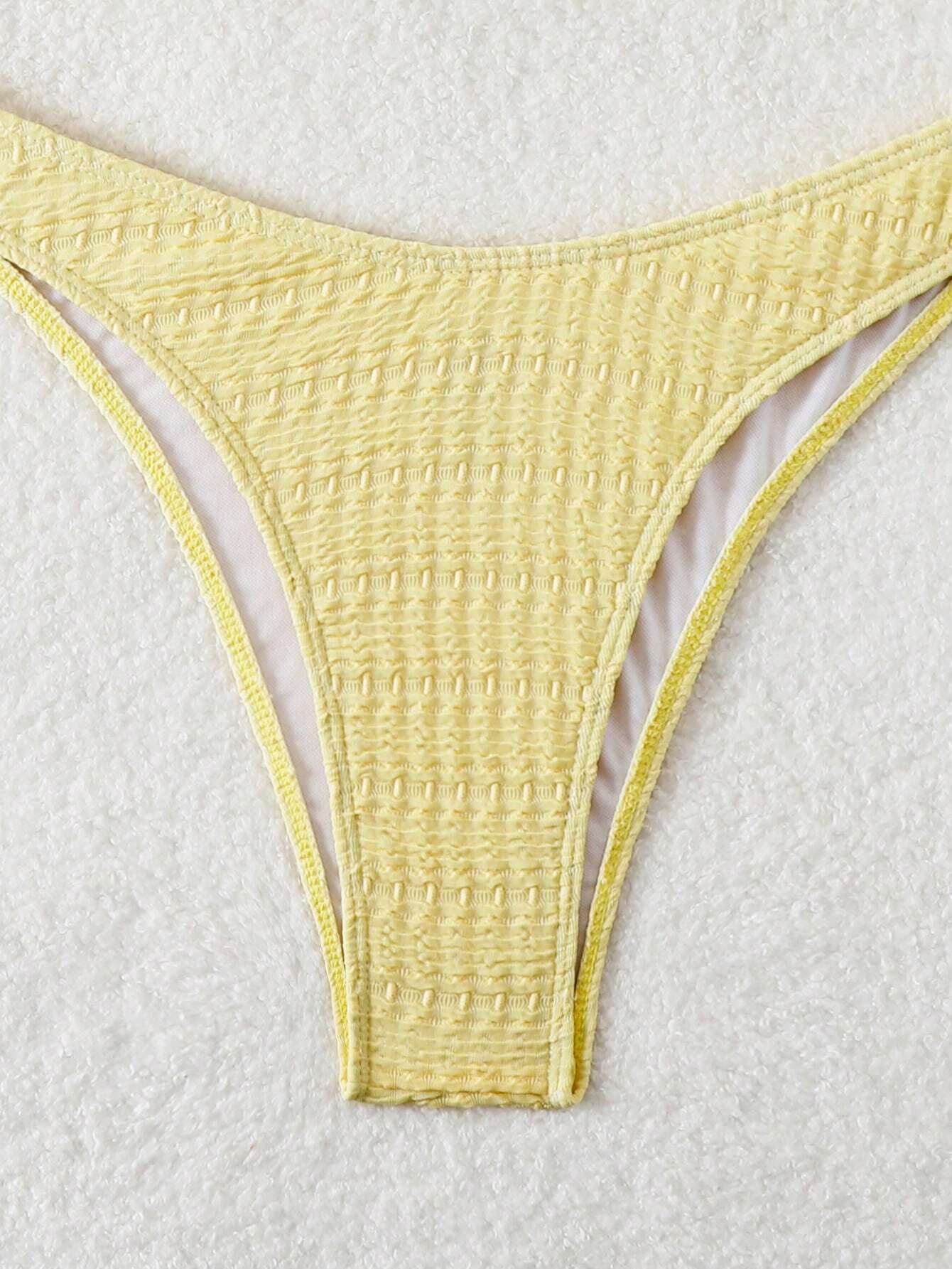SHEIN Swim Conjunto de bikini bandeau de unicolor para mujer, traje de baño amarillo de playa de verano