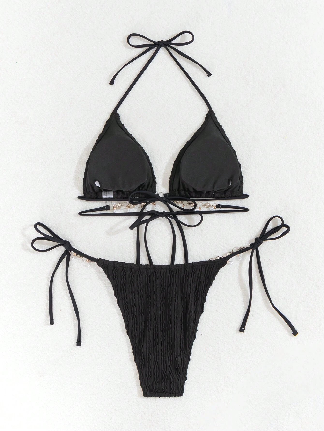 SHEIN Swim Conjunto de bikini de unicolor con escote halter y tirantes para señoras, conjunto de bikini de dos piezas, playa de verano