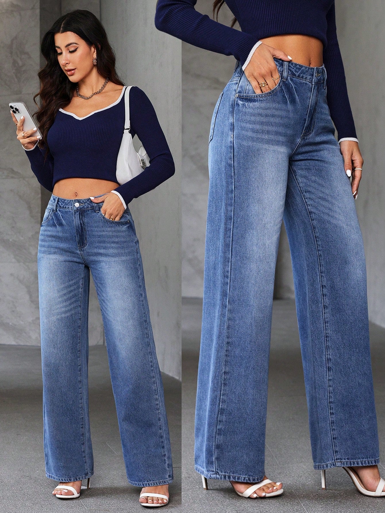 SHEIN Tall Jeans de mezclilla desgastados y lavados, sencillos, para uso diario, para mujer