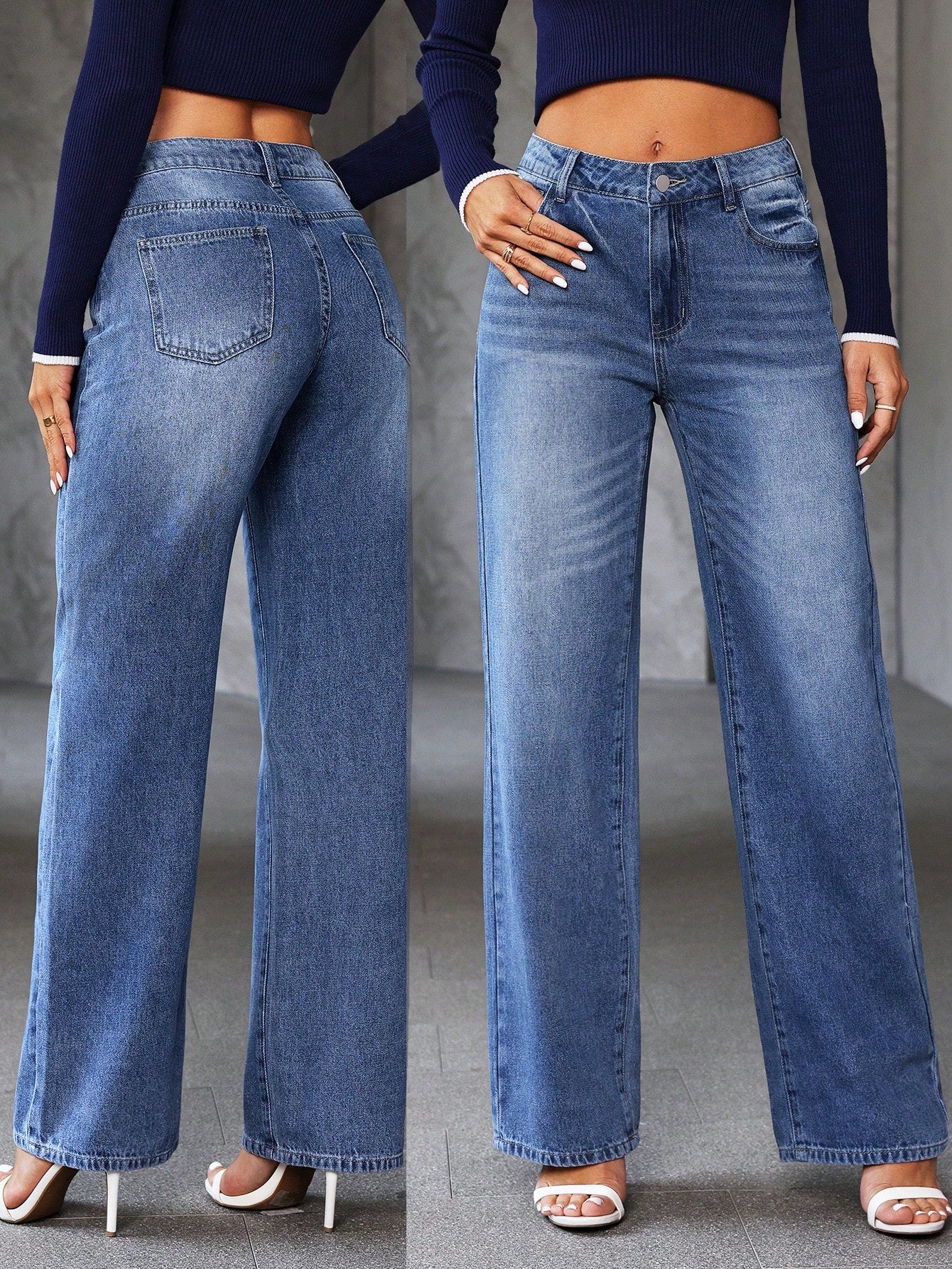 SHEIN Tall Jeans de mezclilla desgastados y lavados, sencillos, para uso diario, para mujer