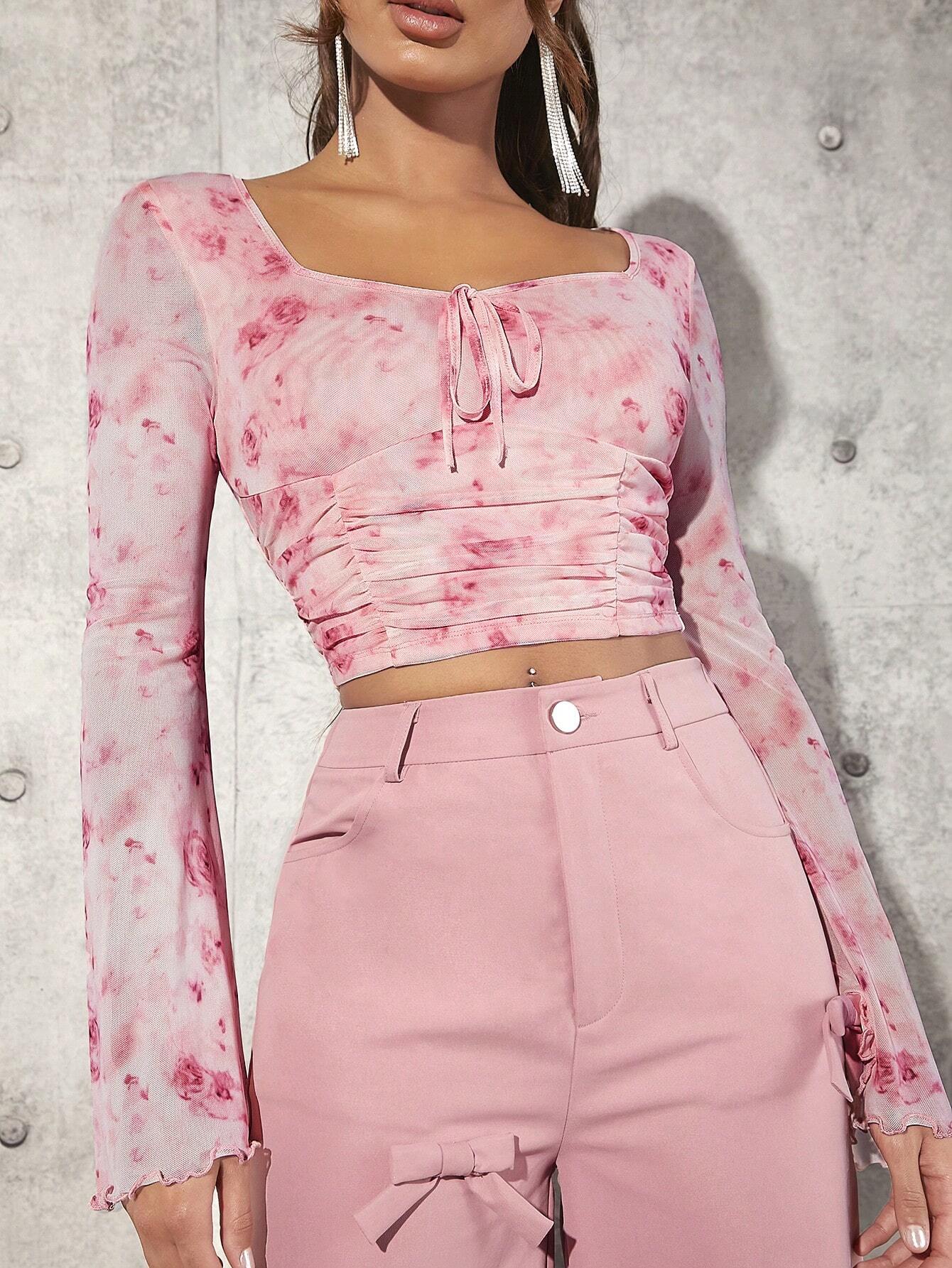 SHEIN Tall Top Corto Con Mangas Acampanadas