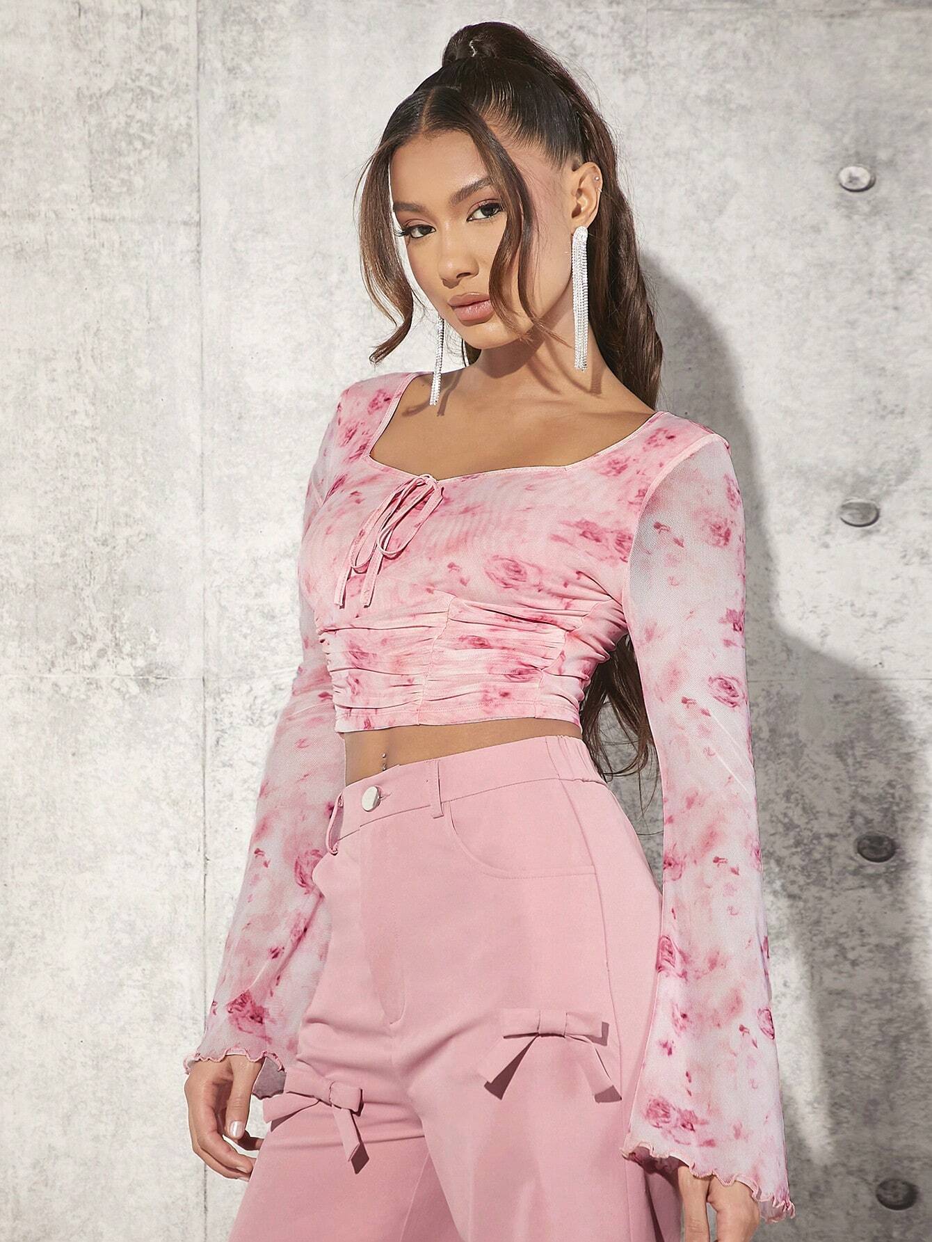 SHEIN Tall Top Corto Con Mangas Acampanadas
