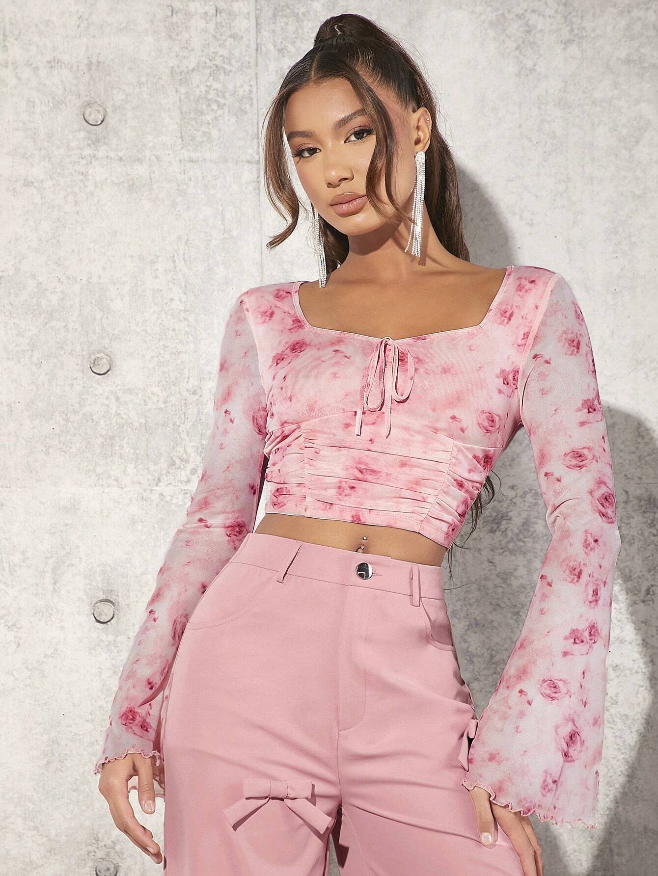 SHEIN Tall Top Corto Con Mangas Acampanadas