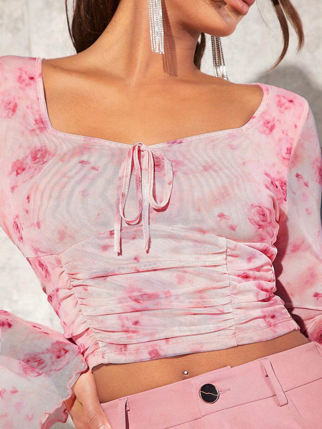 SHEIN Tall Top Corto Con Mangas Acampanadas
