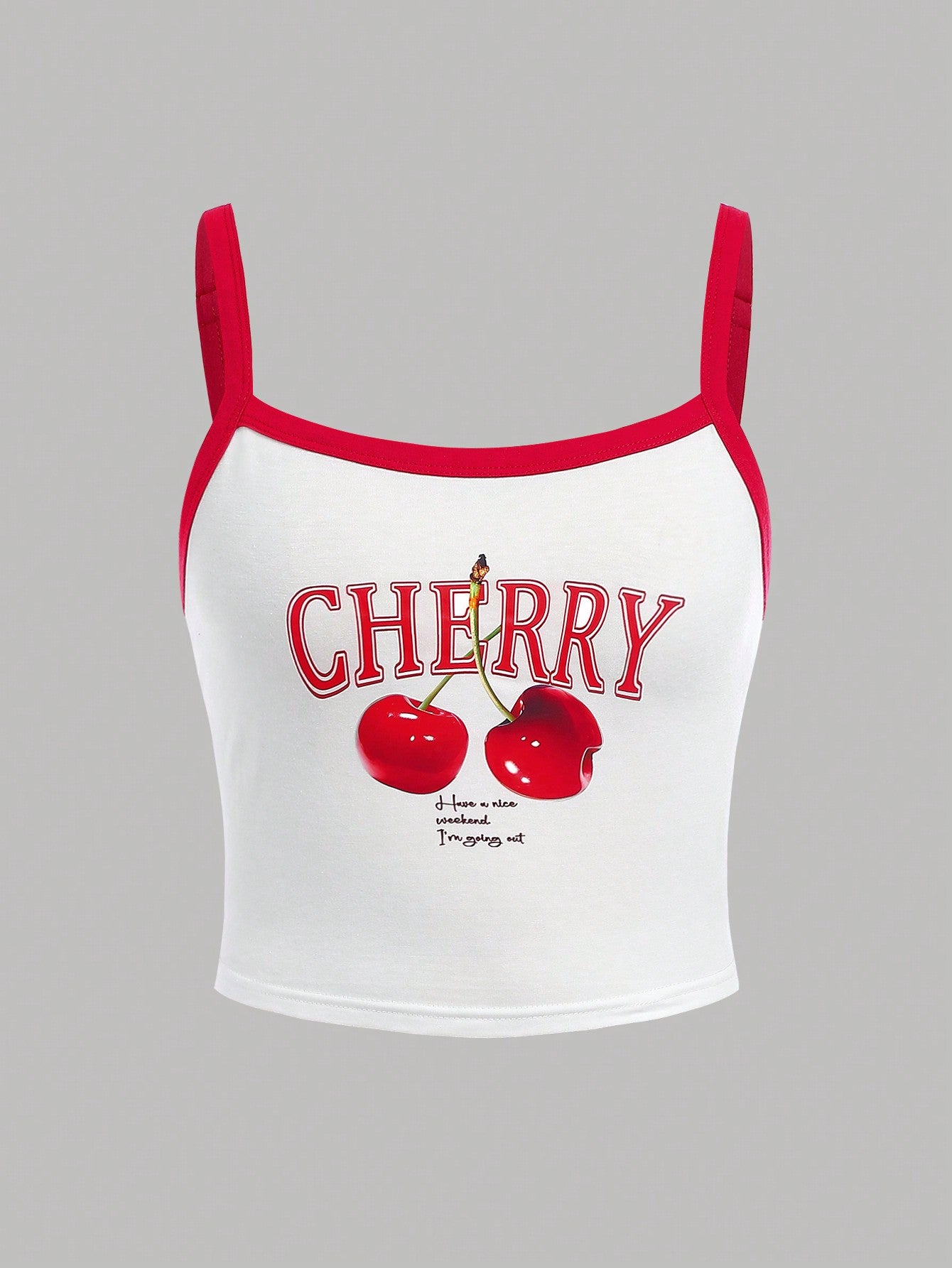SHEIN Top de camisola con estampado de cerezas dulces y bloques de color para adolescente
