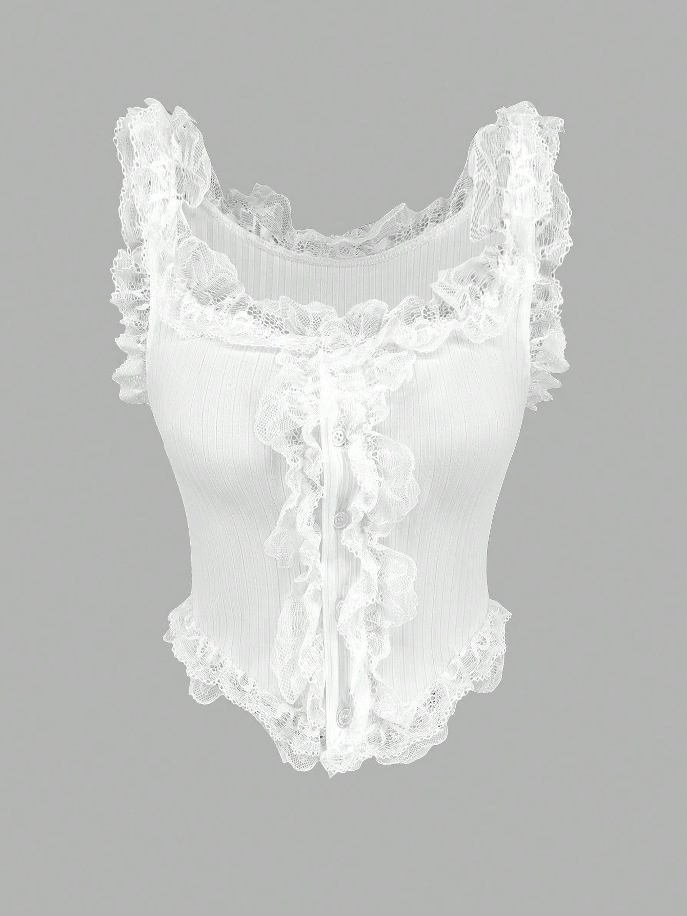 SHEIN Unity Camiseta De Encaje Blanco Para Mujer Con Tejido De Punto Y Alta Elasticidad, Con Dobladillo Asimétrico En Forma De Chaleco