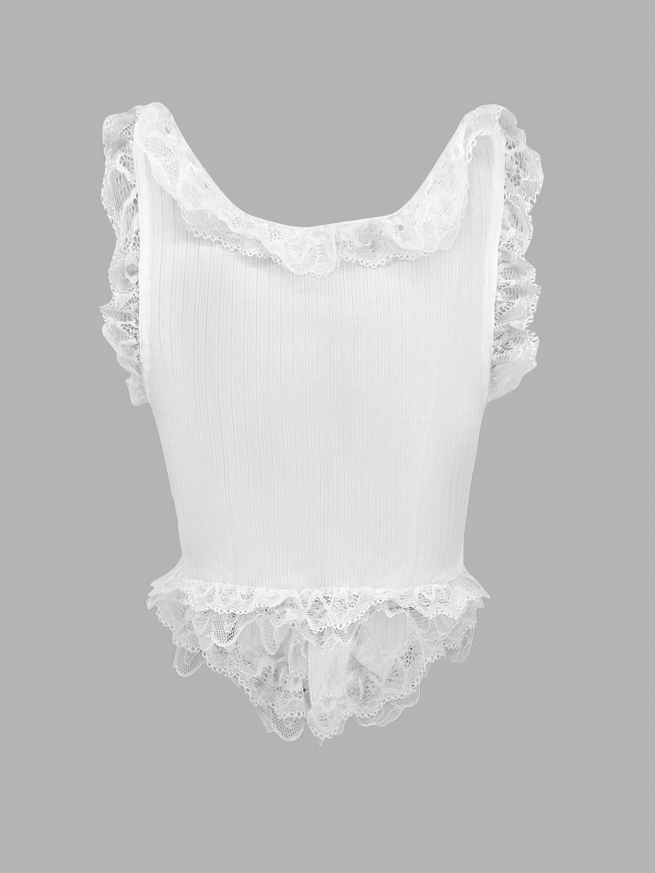 SHEIN Unity Camiseta De Encaje Blanco Para Mujer Con Tejido De Punto Y Alta Elasticidad, Con Dobladillo Asimétrico En Forma De Chaleco