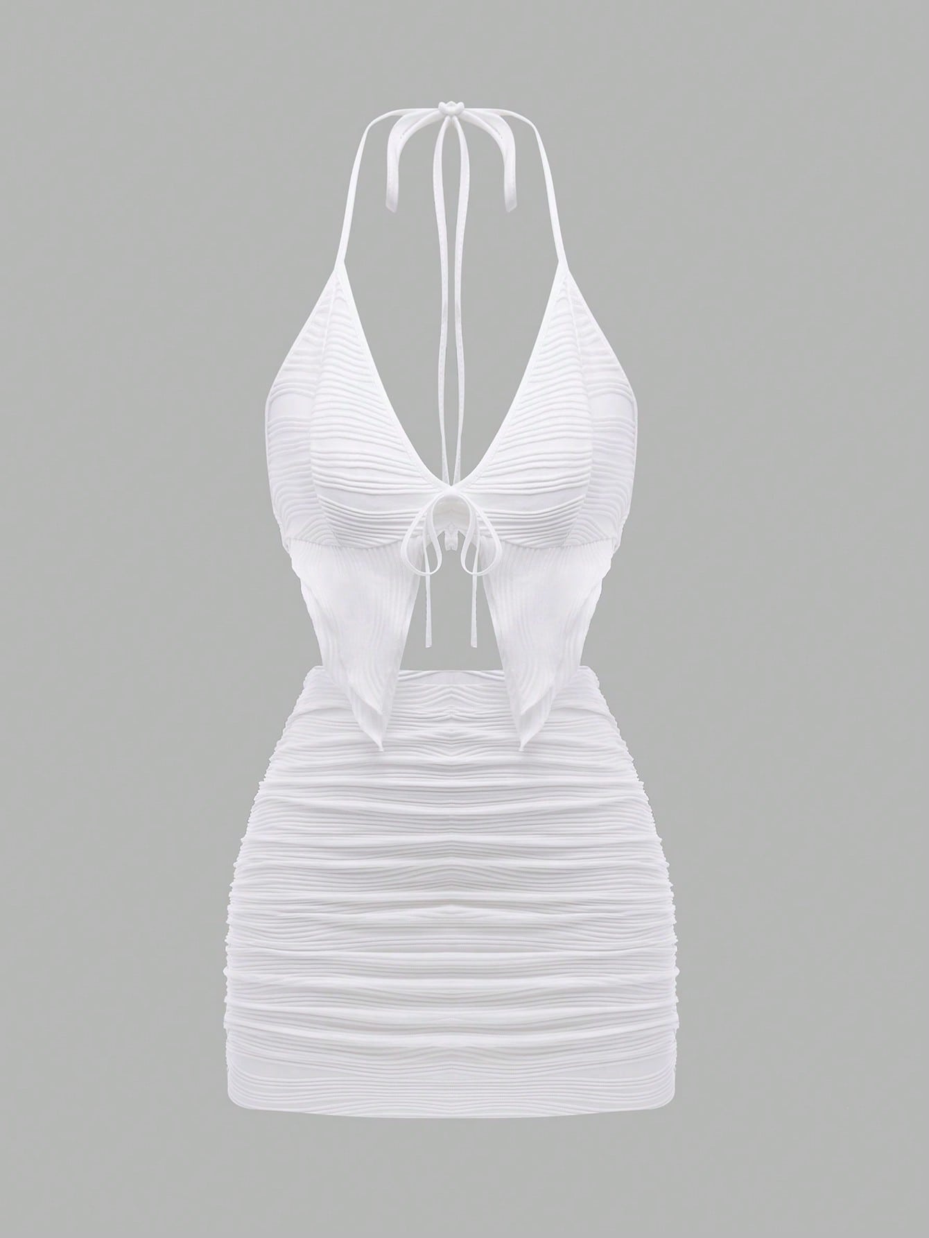 SHEIN DivaQ Conjunto de top tanque sin mangas con tirante de cuello halter y falda asimétrica con dobladillo dividido en unicolor para mujeres de verano
