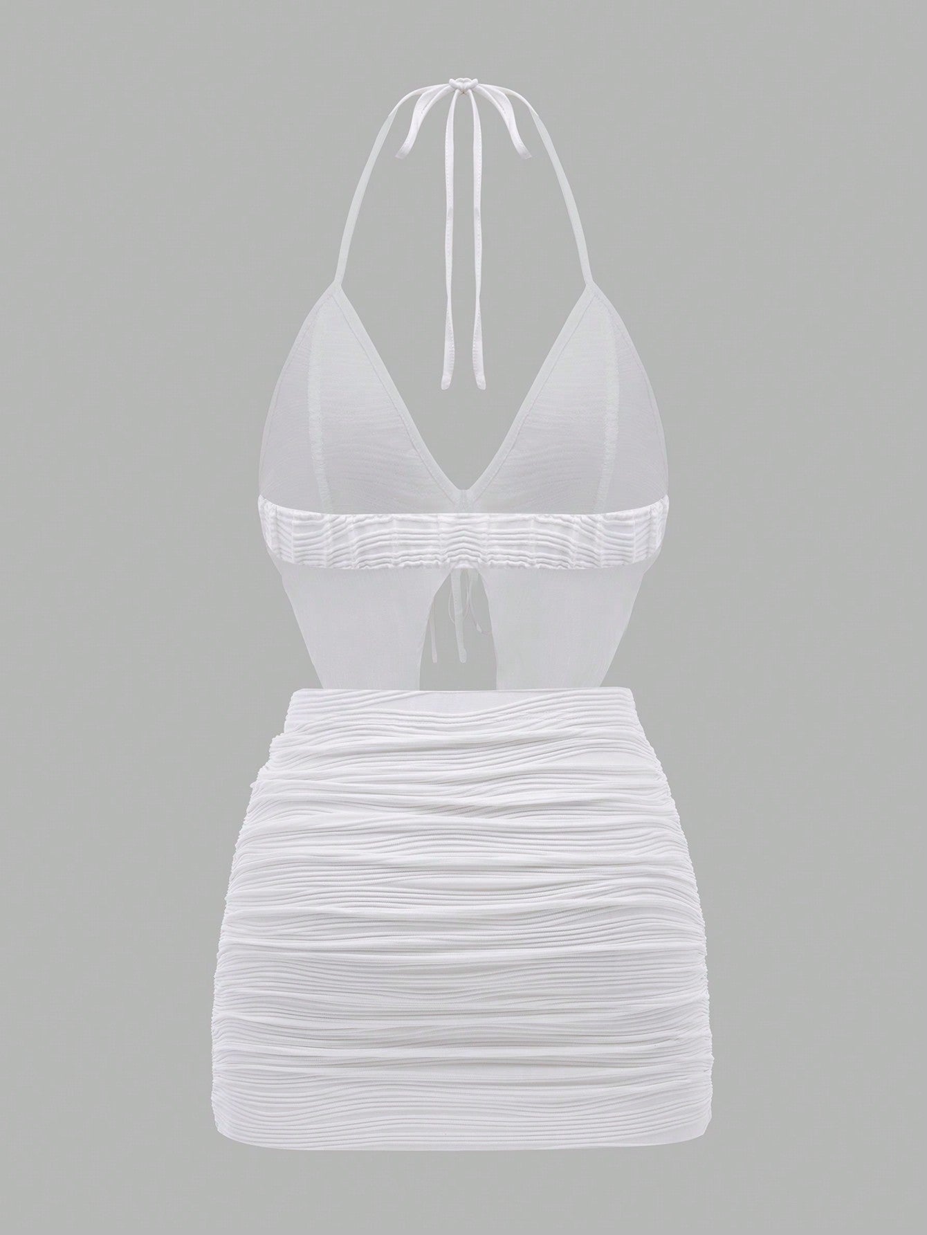 SHEIN DivaQ Conjunto de top tanque sin mangas con tirante de cuello halter y falda asimétrica con dobladillo dividido en unicolor para mujeres de verano