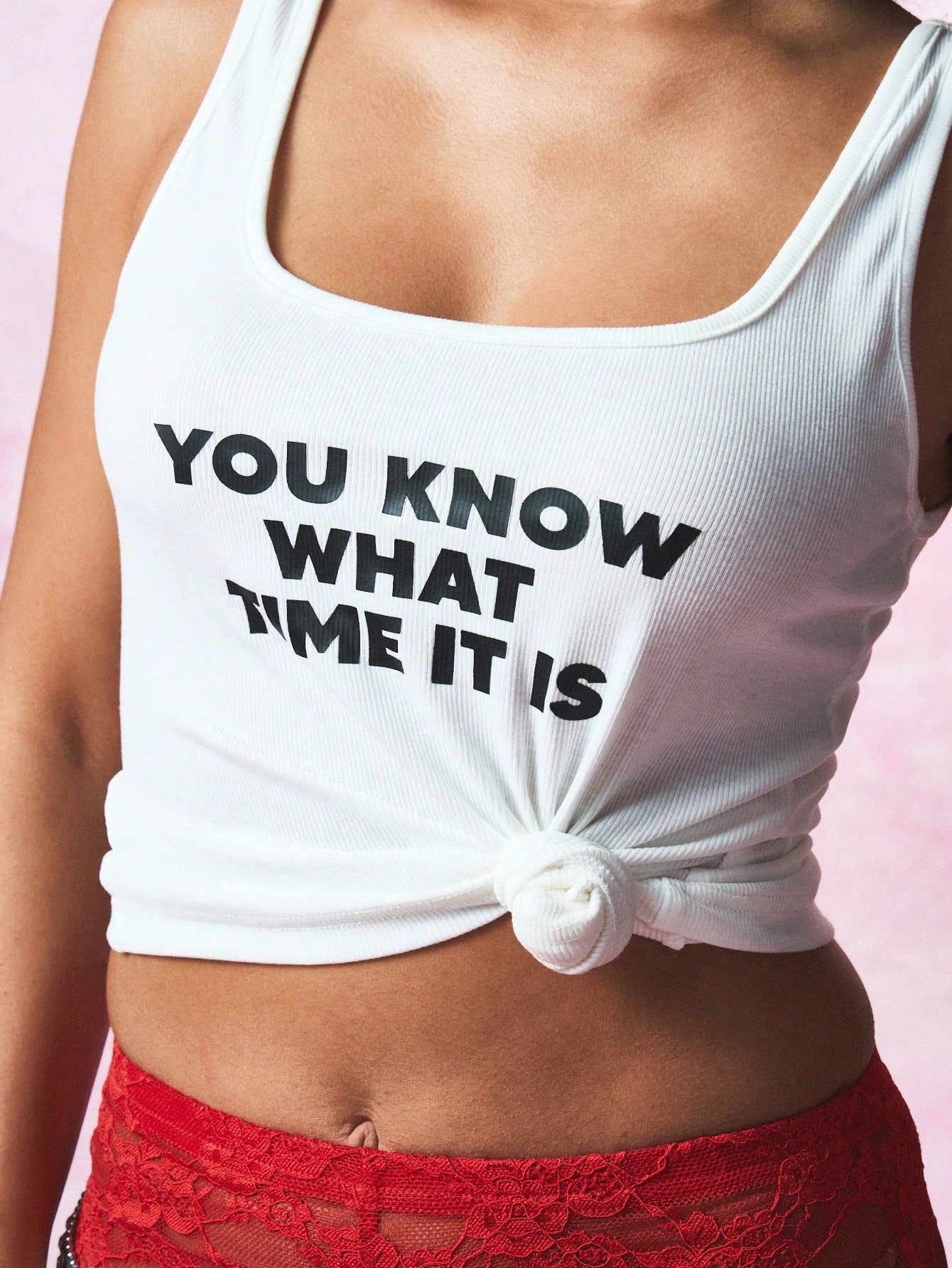 SUMWON WOMEN Top corto de punto con estampado de texto, de verano, informal, sin mangas, para gimnasio, entrenamiento, básico, fiesta, festival, baile