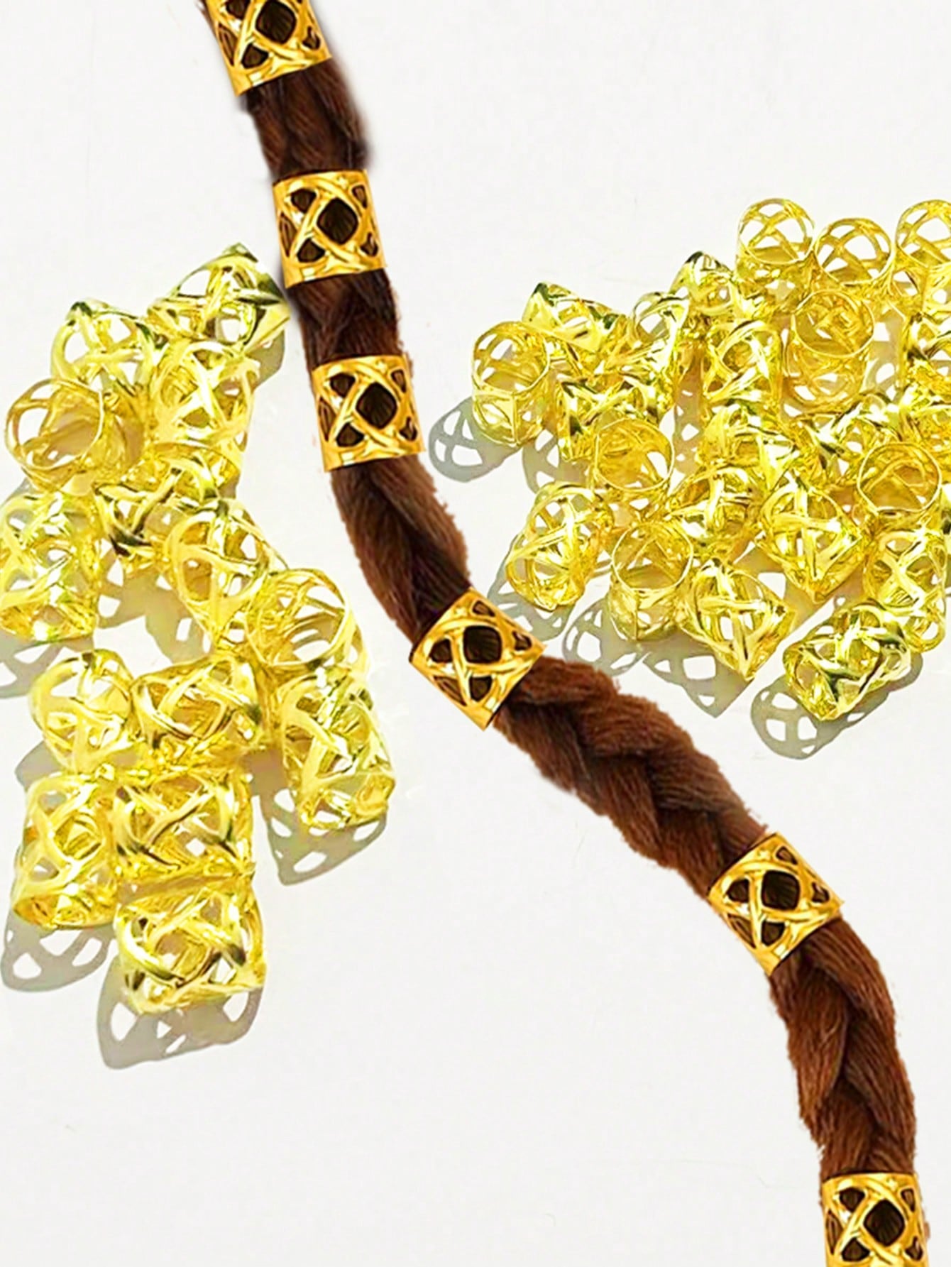 Set de 20 piezas de accesorios de trenzado de cabello en dorado y plateado con cuentas, clips y joyas