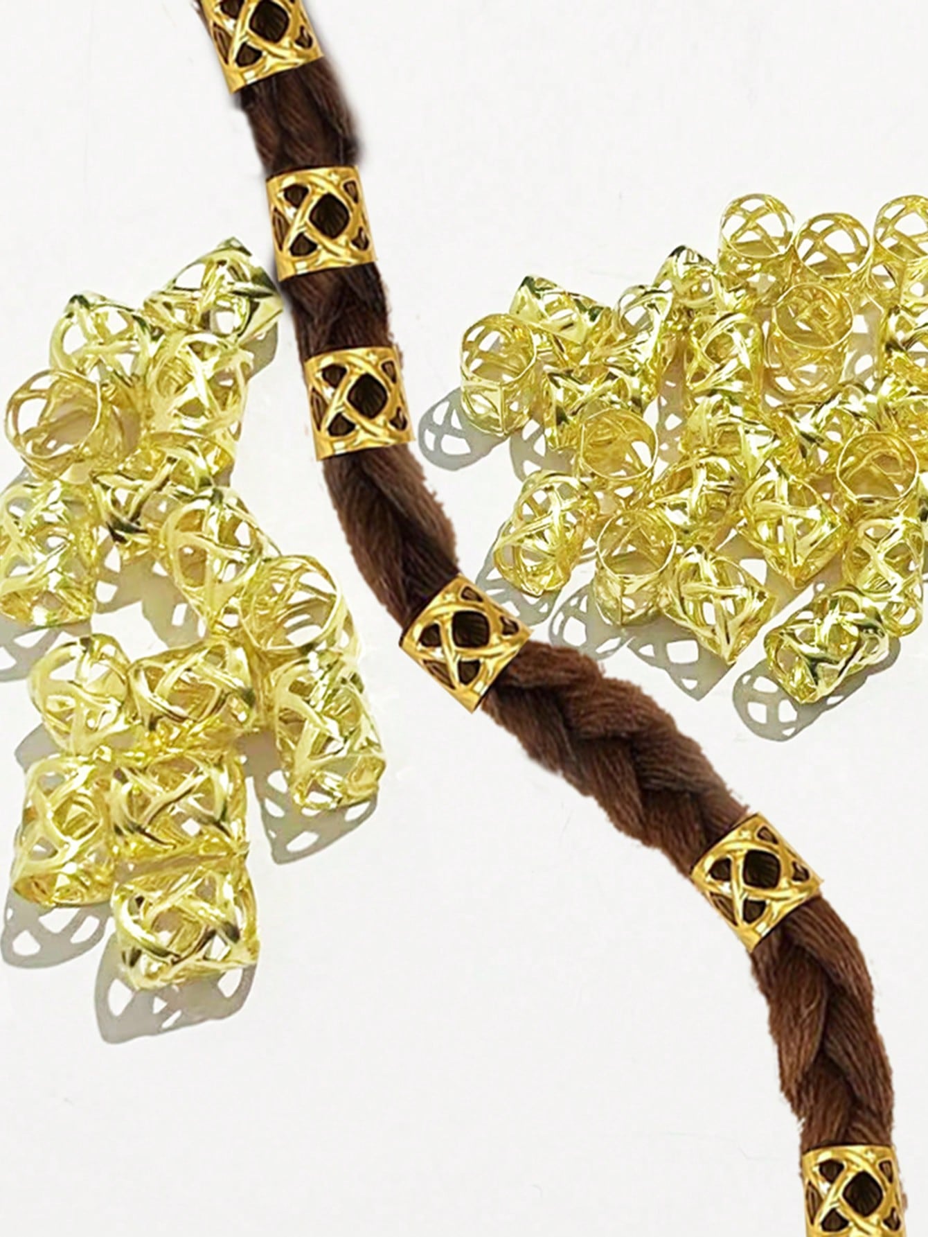 Set de 20 piezas de accesorios de trenzado de cabello en dorado y plateado con cuentas, clips y joyas