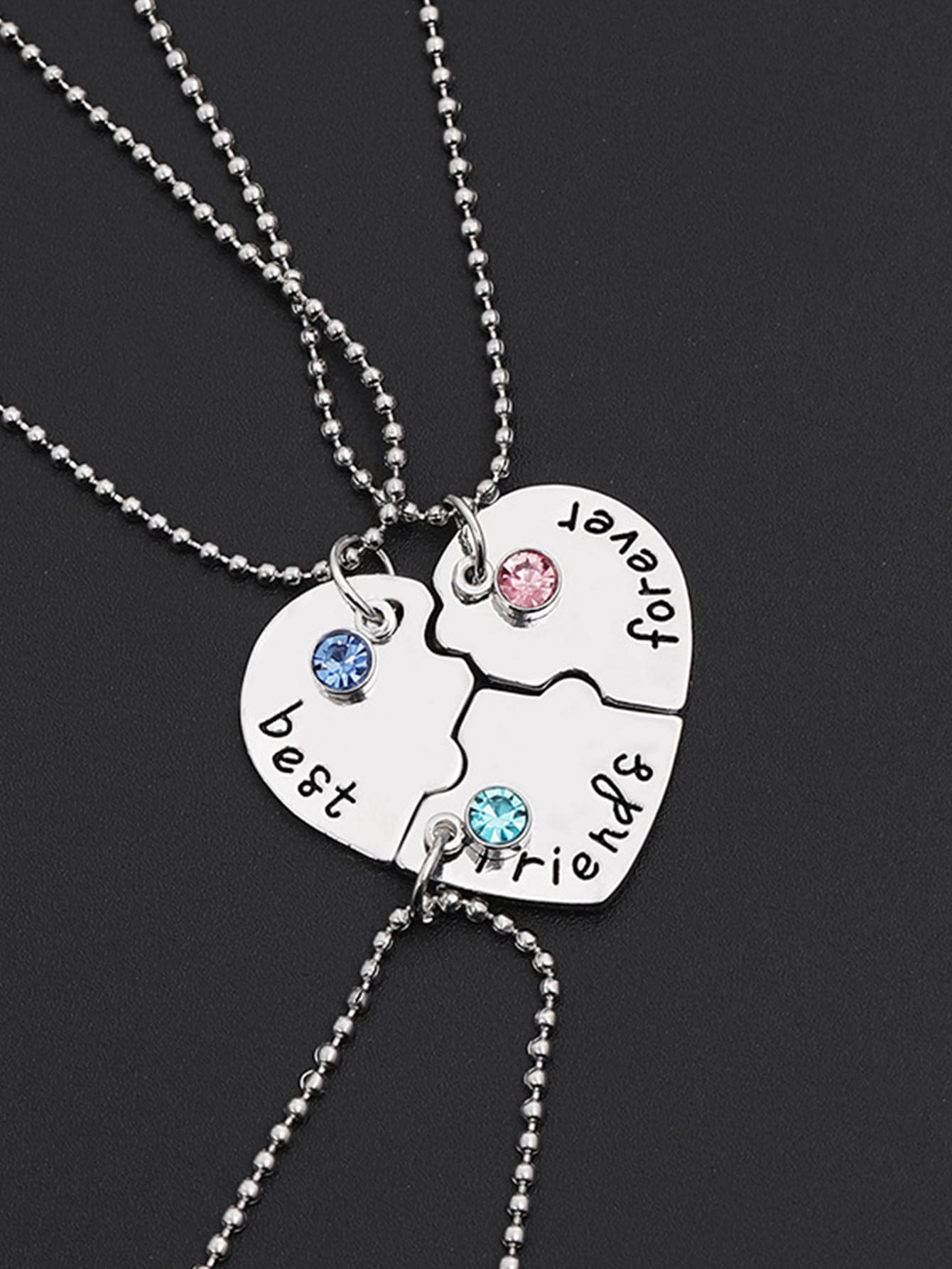 Set de 3 collares con colgante de corazón con detalles de letras y decoración de gemas, ideal para San Valentín, Mamá, Madre, Día de la Madre, regalo