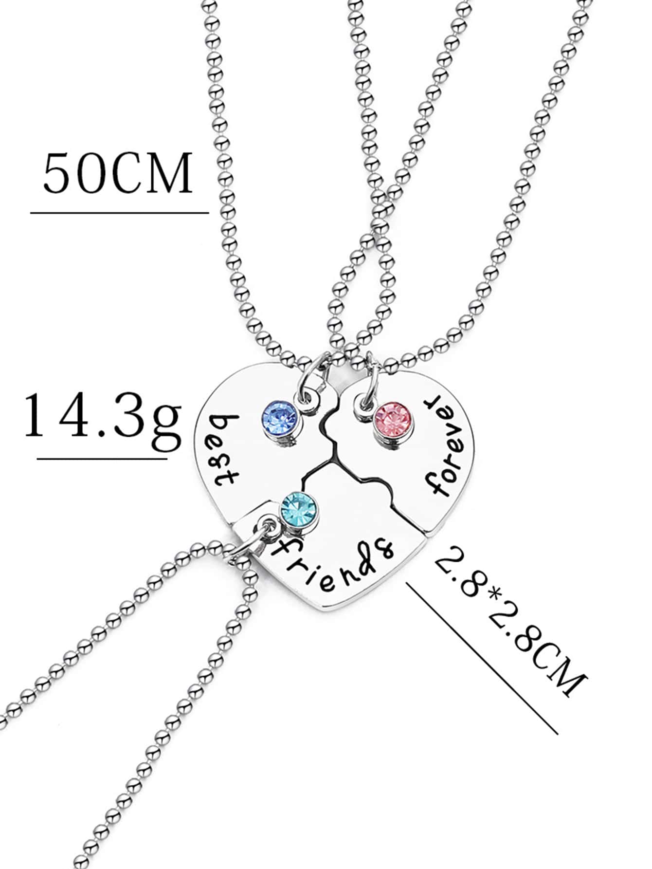 Set de 3 collares con colgante de corazón con detalles de letras y decoración de gemas, ideal para San Valentín, Mamá, Madre, Día de la Madre, regalo