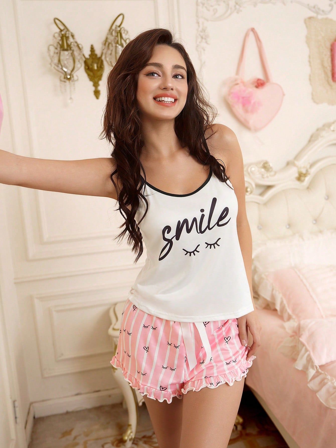 SweetSlumber Conjunto de pijama de mujer de seda de leche con impresión digital de 140g