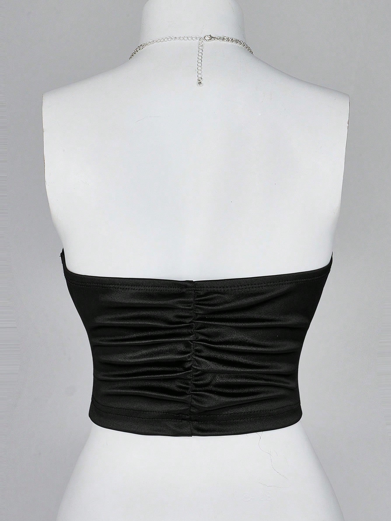 Sweetina 1 pieza Top bandeau plisada con decoración floral de gemas metálicas 3D