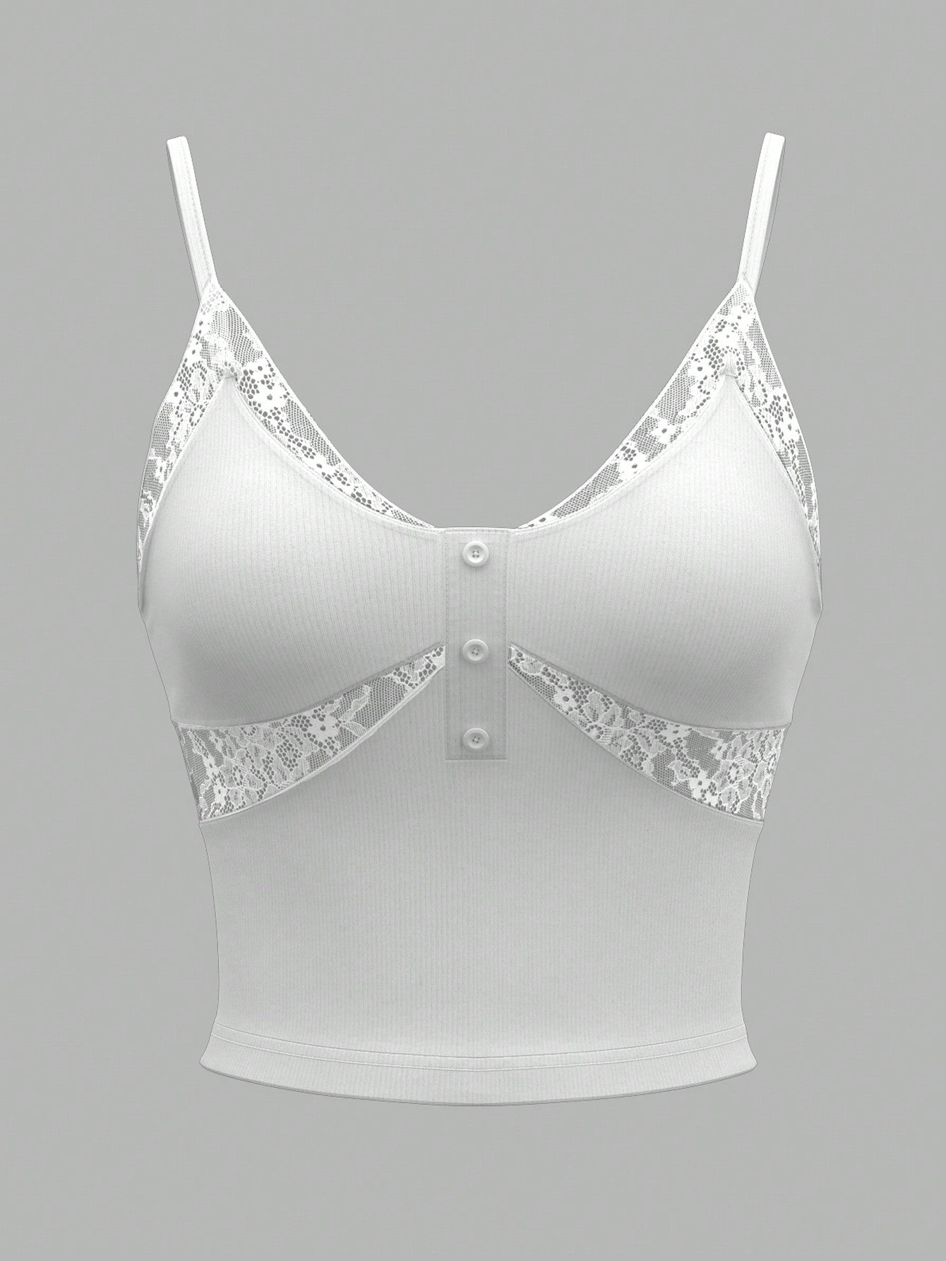 Sweetina Top de canesú con encaje en estilo primaveral, blanco, de corte ceñido