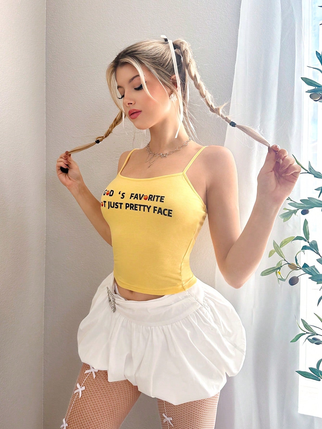 Sweetina Top de tirantes de camisola de verano para mujer con impresión de letras
