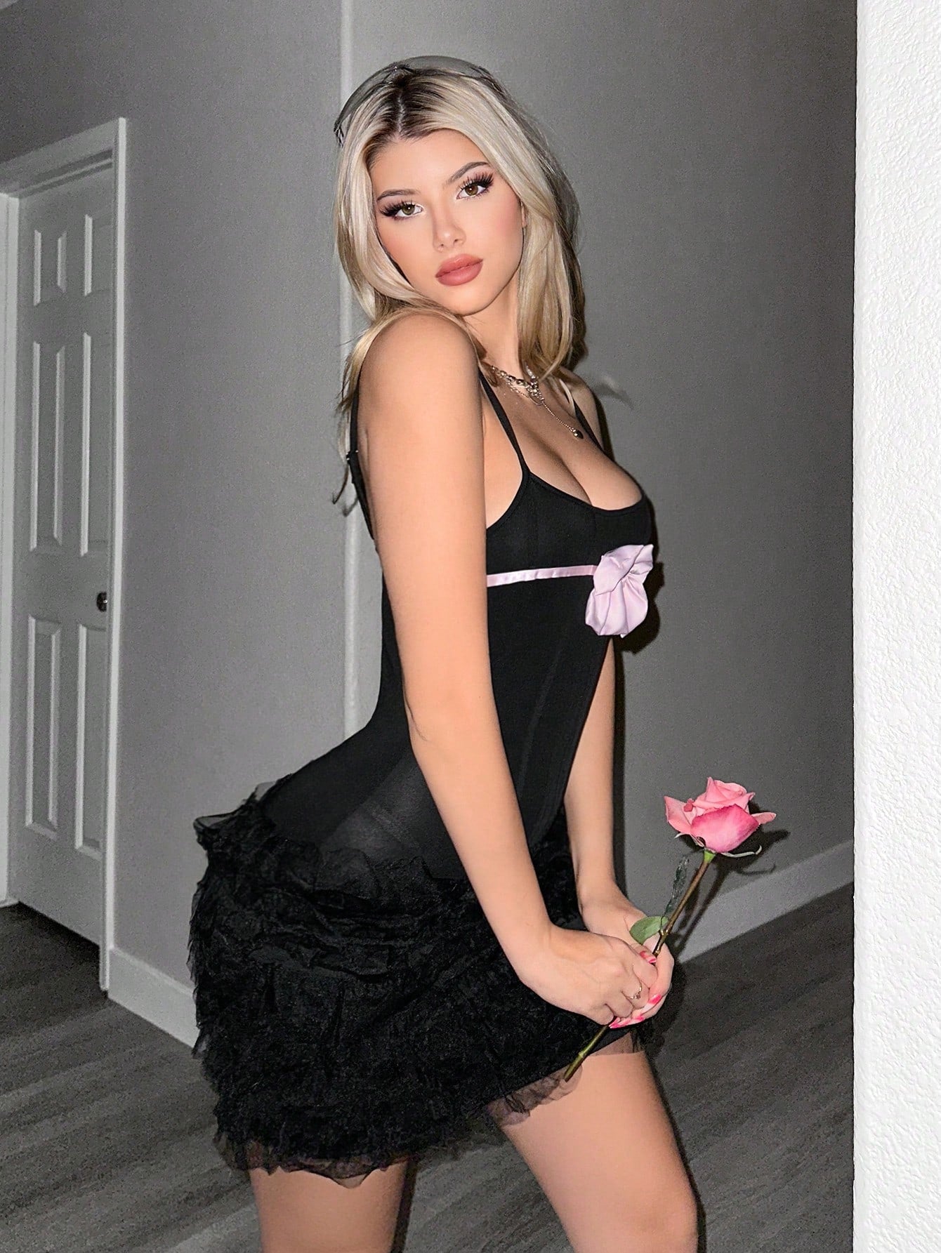 Sweetina Vestido con tirantes de lazo para mujer con dobladillo de burbuja