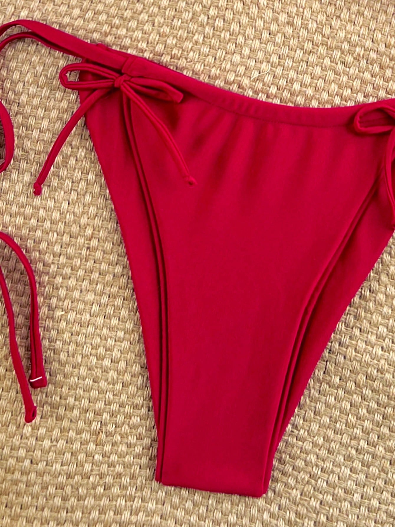 Swim Mod 2 piezas Conjunto de bikini de corte alto con lazo y recorte sólido, traje de baño de playa de vacaciones para mujeres para el verano