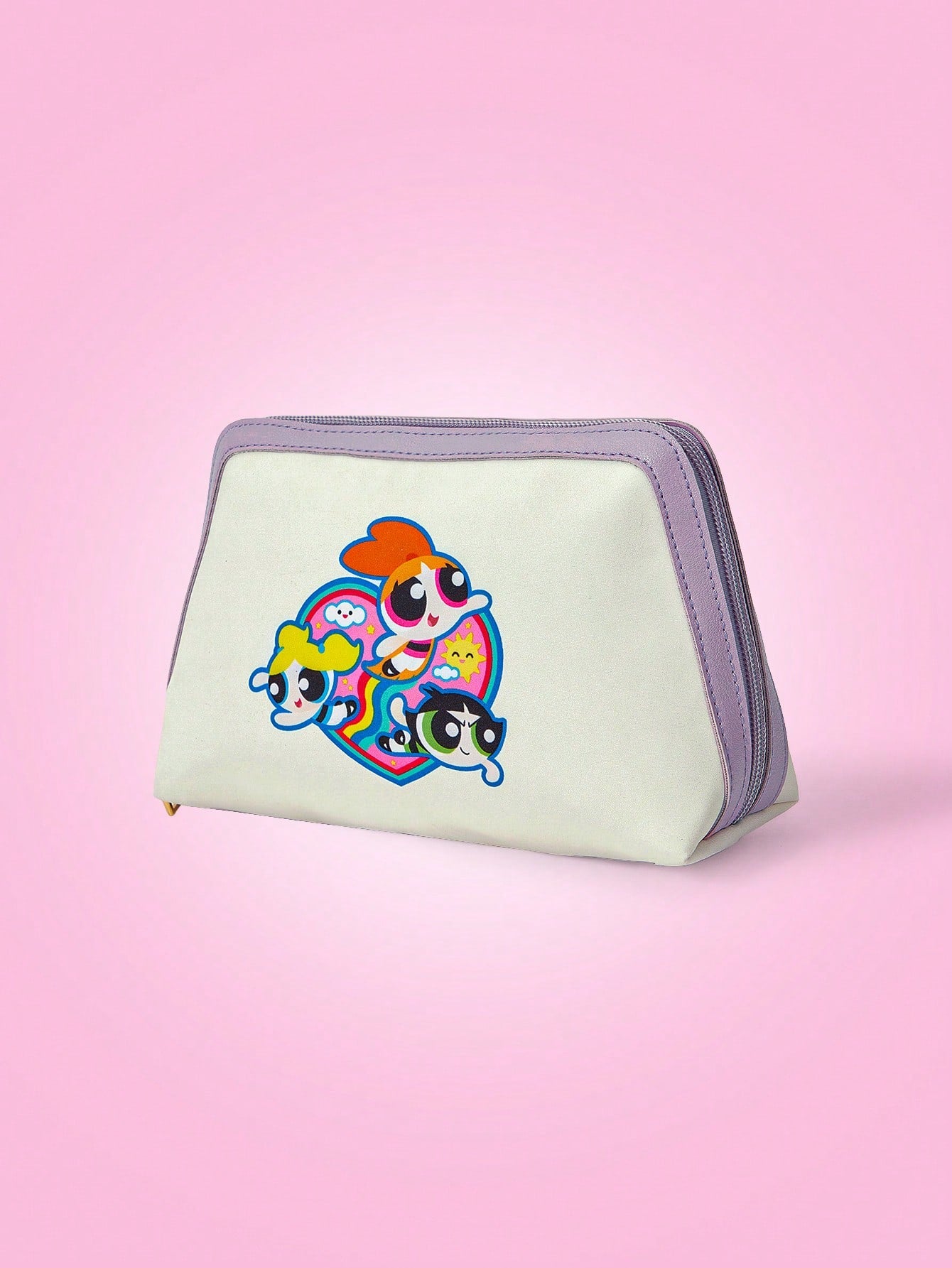 THE POWERPUFF GIRLS X SHEIN Bolso de mano con estampado de bloques de color, flores, burbujas y botones para mujer