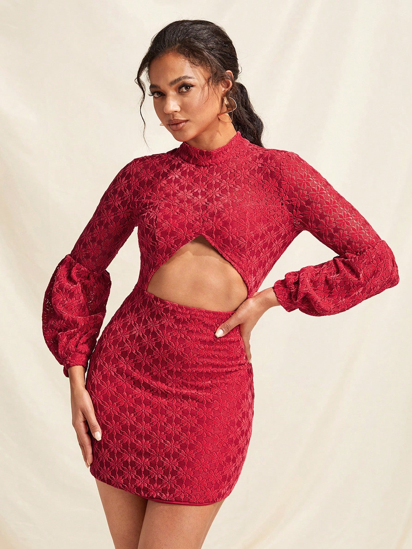 VALERIA GÓMEZ Vestido romántico de manga larga con corte de encaje diseñador, vestido elegante, ropa de mujer de otoño