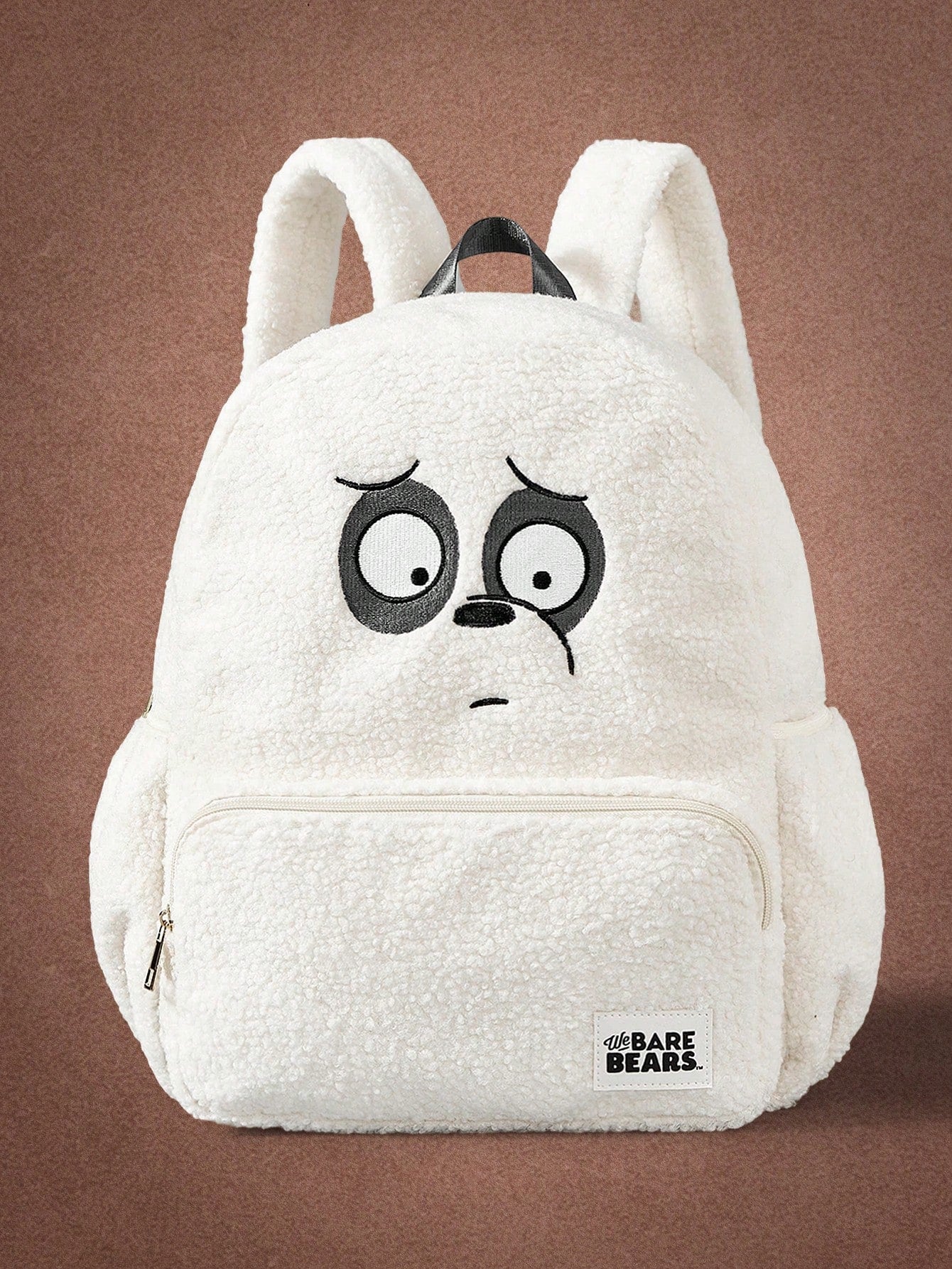 We Bare Bears X SHEIN Mochila para damas y mujeres, bolso de peluche, blanco, con patrones bordados, de moda, personalizado, sencillo, versátil, de calle, dulce y fresco para chicas, chicas calientes, lindo
