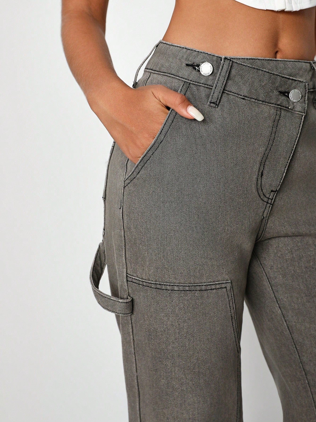 Zisun Pantalones cargo de mezclilla gris diseñador, ropa de mujer, para el verano