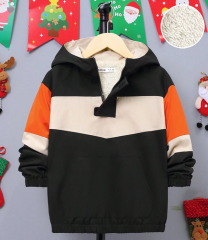 SHEIN Chico preadolescente Cazadora de color combinado con capucha con forro térmico