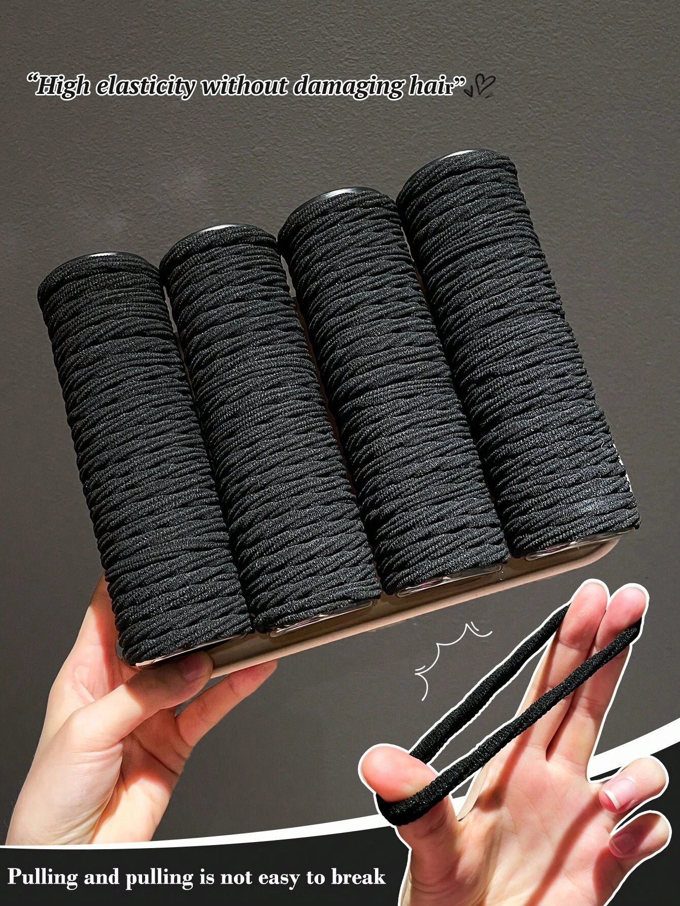 100 piezas Elásticos de cabello negros simples y de alta elasticidad, accesorios de cabello versátiles para mujeres