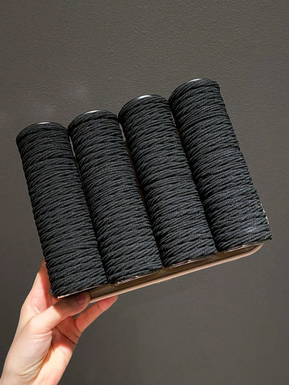 100 piezas Elásticos de cabello negros simples y de alta elasticidad, accesorios de cabello versátiles para mujeres