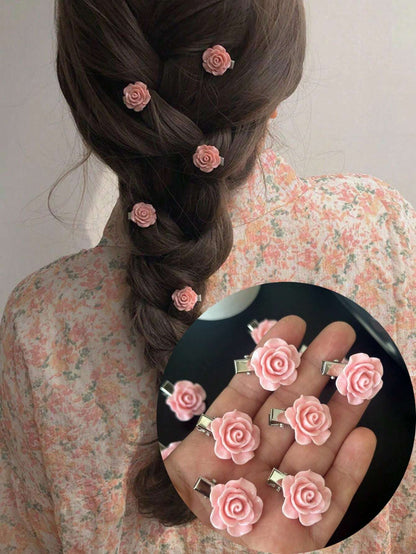 10 Piezas de clips de cabello de rosa rosa para mujeres, pasadores de cabello pequeños con flores para niñas, elegantes horquillas y pinzas de pelo para bodas, accesorios para el cabello