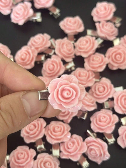 10 Piezas de clips de cabello de rosa rosa para mujeres, pasadores de cabello pequeños con flores para niñas, elegantes horquillas y pinzas de pelo para bodas, accesorios para el cabello