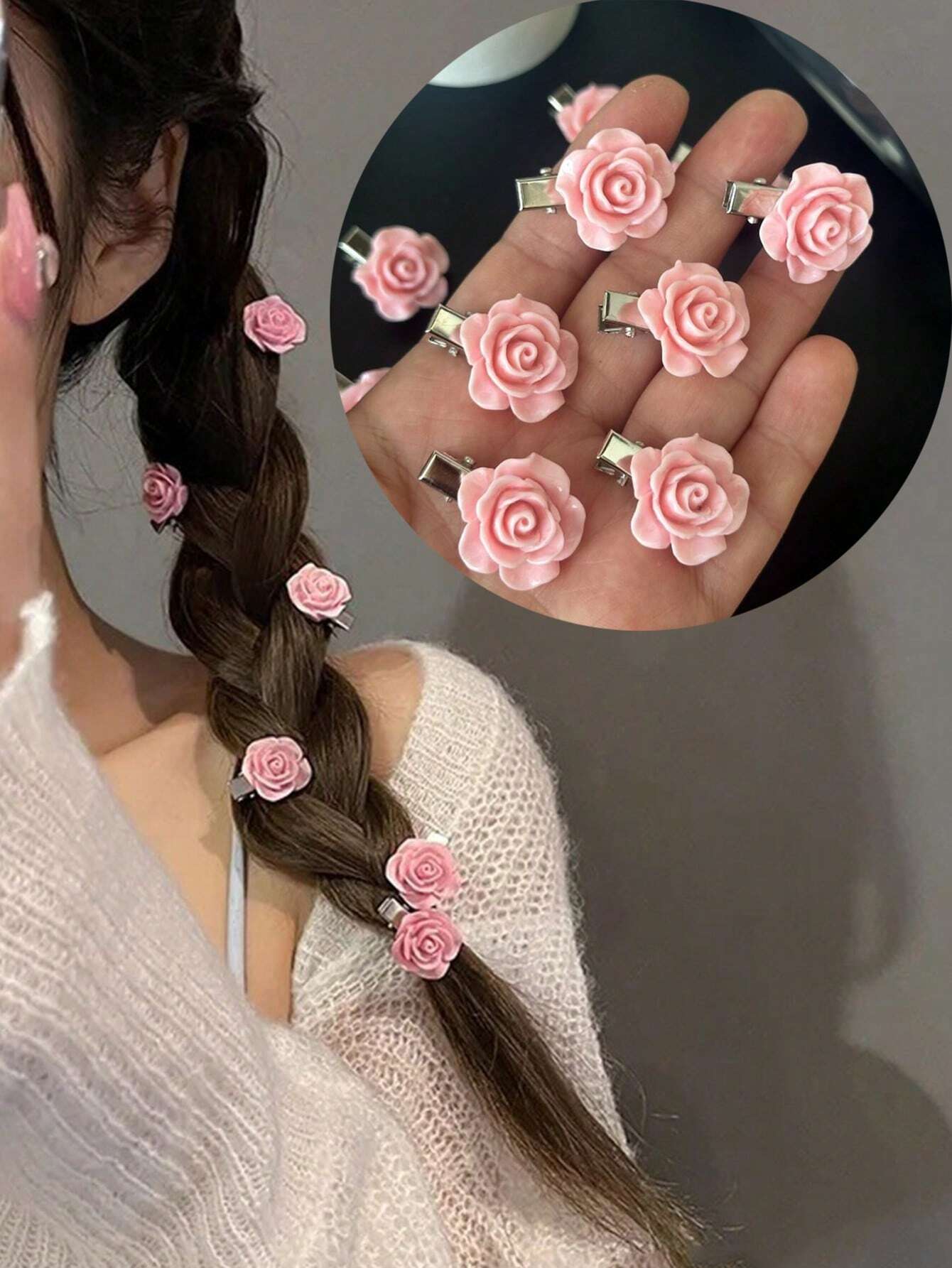 10 Piezas de clips de cabello de rosa rosa para mujeres, pasadores de cabello pequeños con flores para niñas, elegantes horquillas y pinzas de pelo para bodas, accesorios para el cabello