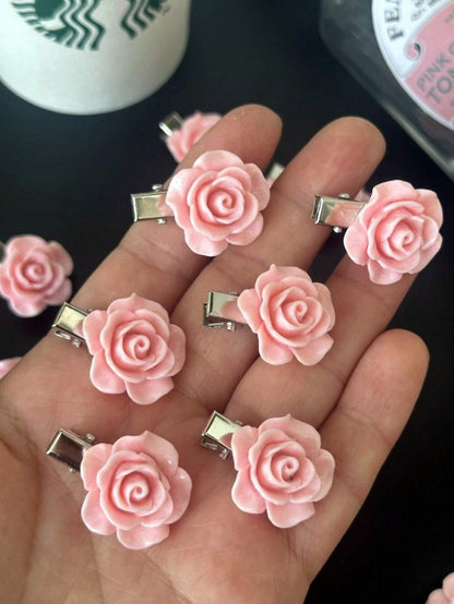 10 Piezas de clips de cabello de rosa rosa para mujeres, pasadores de cabello pequeños con flores para niñas, elegantes horquillas y pinzas de pelo para bodas, accesorios para el cabello