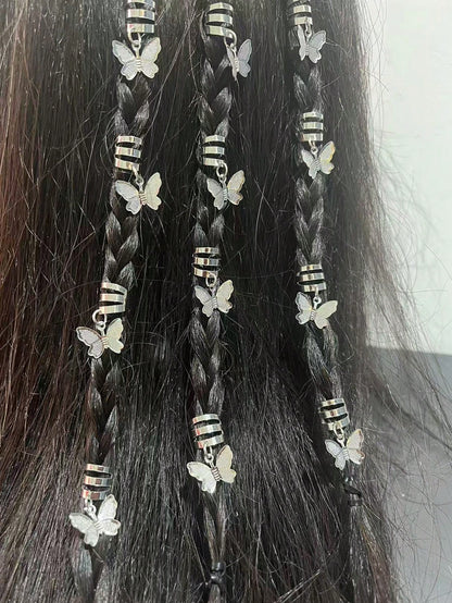 10 piezas de anillos de cuentas de pelo de trenza de mariposa, accesorios de pelo de estilo vintage para niñas
