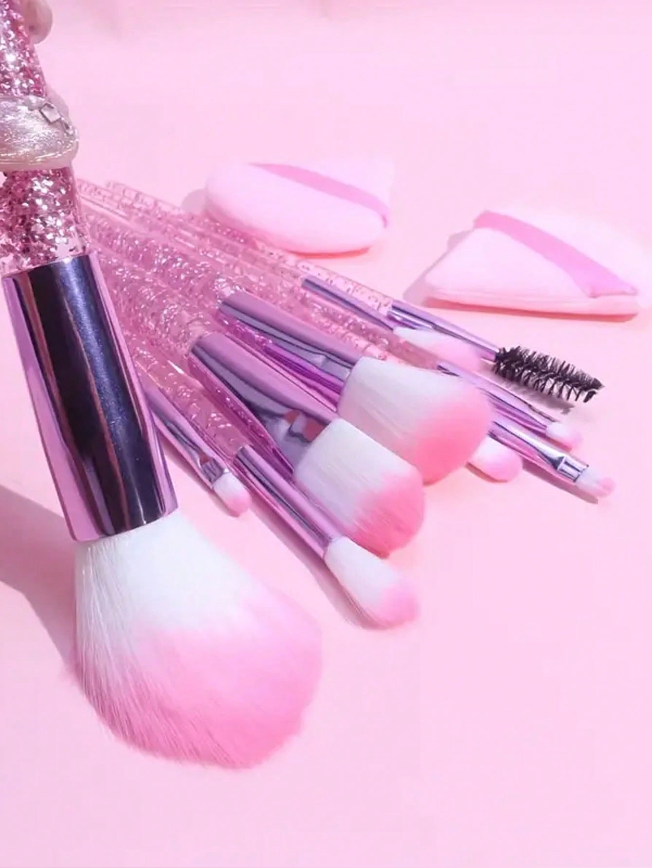 10 piezas/set Juego de brochas de maquillaje de cristal transparente y arena móvil, brochas para sombras de ojos/rubor/polvo brochas maquillaje pinceles maquillaje cepillo maquillaje