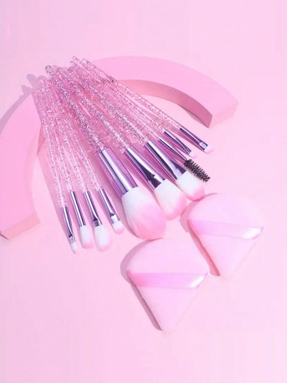 10 piezas/set Juego de brochas de maquillaje de cristal transparente y arena móvil, brochas para sombras de ojos/rubor/polvo brochas maquillaje pinceles maquillaje cepillo maquillaje