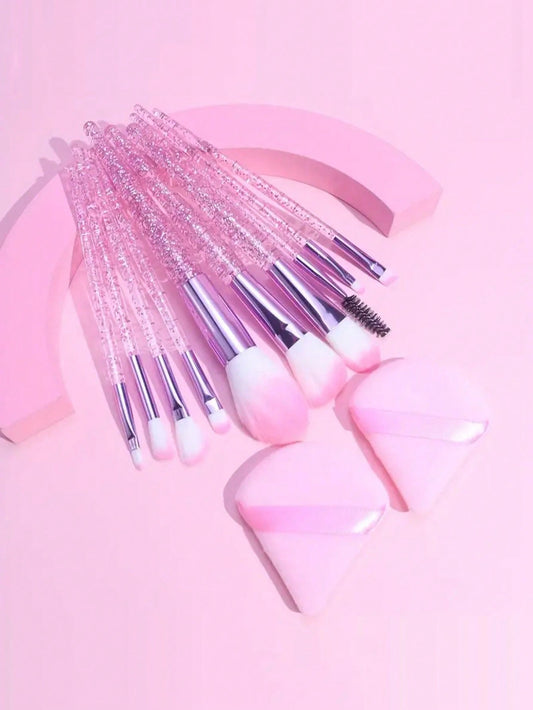 10 piezas/set Juego de brochas de maquillaje de cristal transparente y arena móvil, brochas para sombras de ojos/rubor/polvo brochas maquillaje pinceles maquillaje cepillo maquillaje
