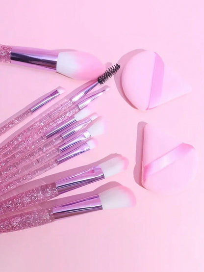 10 piezas/set Juego de brochas de maquillaje de cristal transparente y arena móvil, brochas para sombras de ojos/rubor/polvo brochas maquillaje pinceles maquillaje cepillo maquillaje