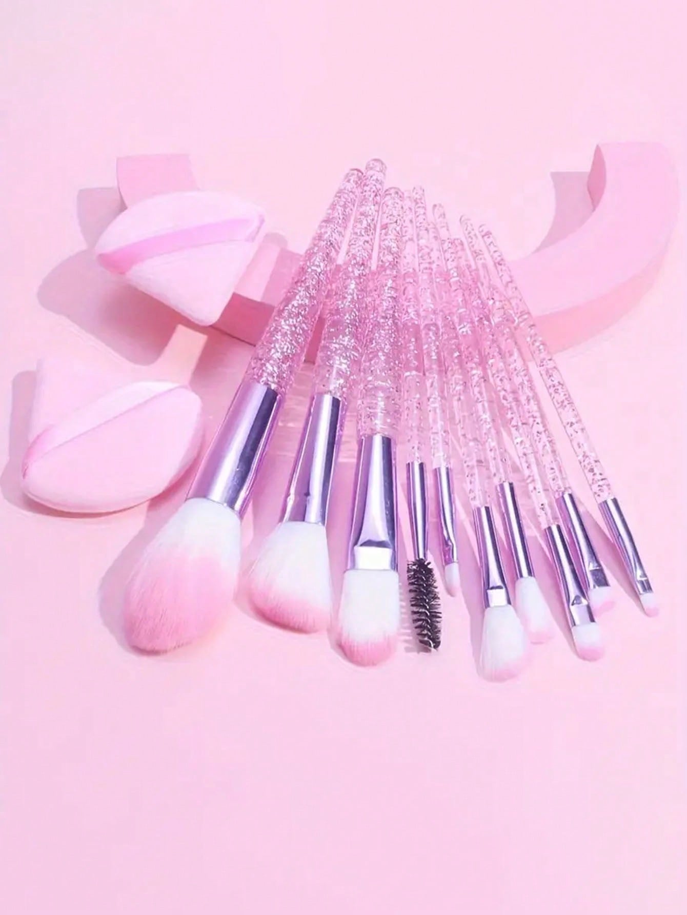 10 piezas/set Juego de brochas de maquillaje de cristal transparente y arena móvil, brochas para sombras de ojos/rubor/polvo brochas maquillaje pinceles maquillaje cepillo maquillaje
