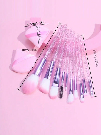 10 piezas/set Juego de brochas de maquillaje de cristal transparente y arena móvil, brochas para sombras de ojos/rubor/polvo brochas maquillaje pinceles maquillaje cepillo maquillaje