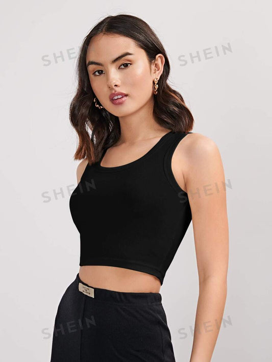SHEIN BASICS Top tank corto tejido de canalé