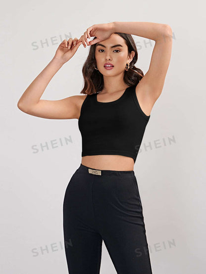 SHEIN BASICS Top tank corto tejido de canalé