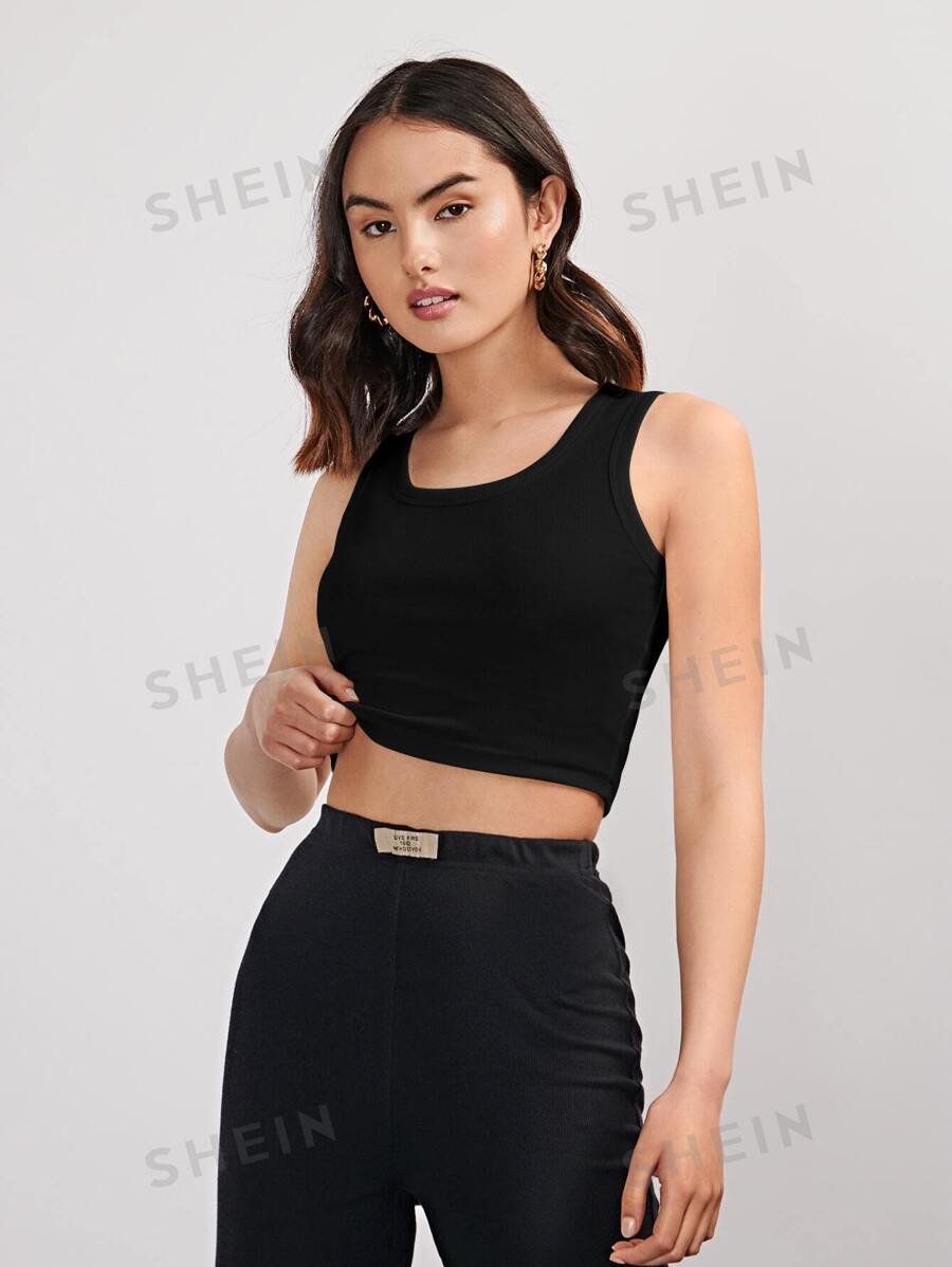 SHEIN BASICS Top tank corto tejido de canalé