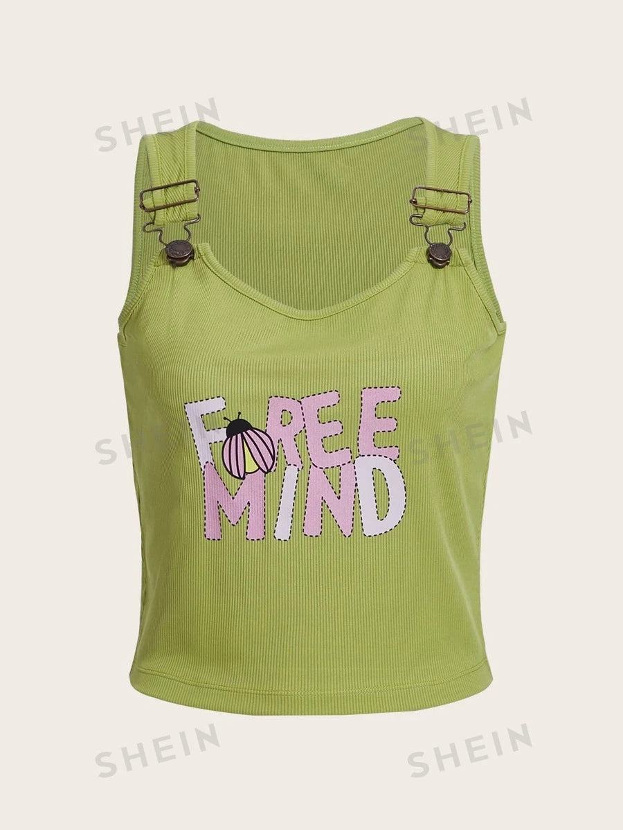 ROMWE Top tank con estampado de letra