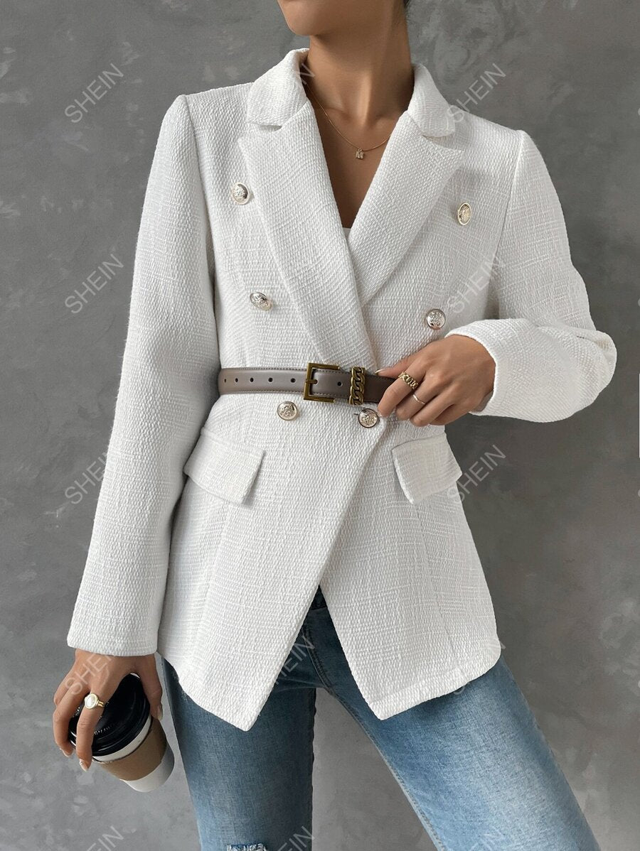 SHEIN Privé Blazer de doble botonadura con diseño de solapa sin cinturón
